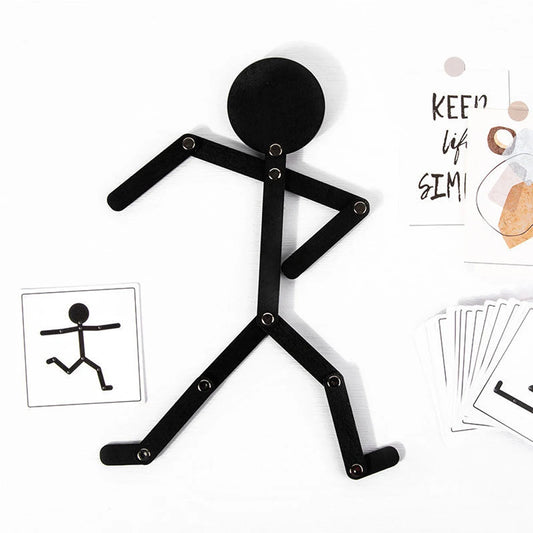 Bonhomme Articulé Montessori + 24 Cartes (48 Poses) – Jeu d'Imitation et de Motricité pour Enfants 3 Ans et + | Cadeau Éducatif