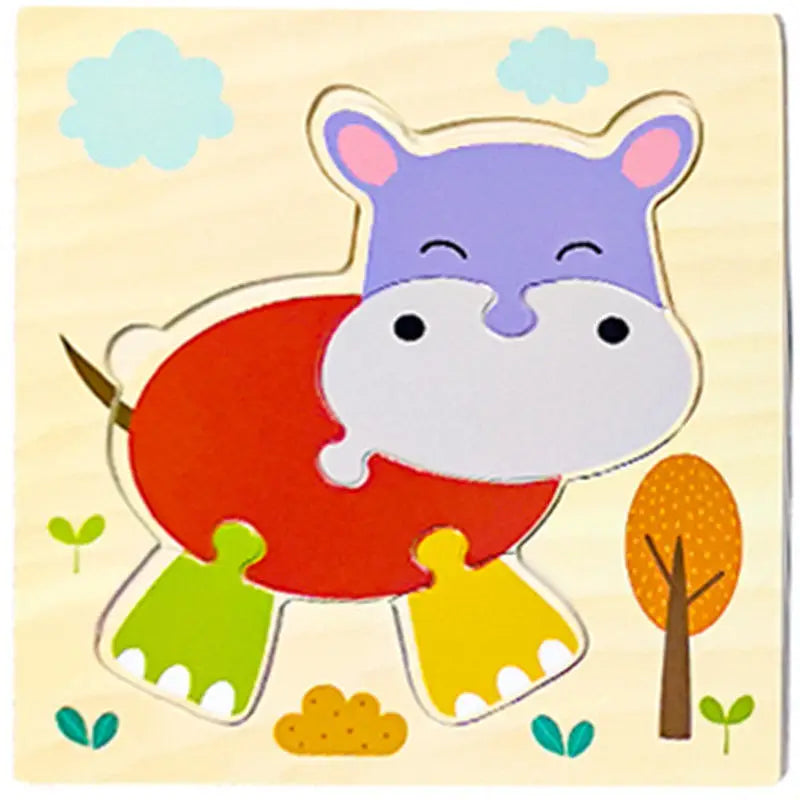 Puzzle 3D en Bois Montessori – Animaux Cartoon | Jouet Éducatif Enfant Dès 2 Ans