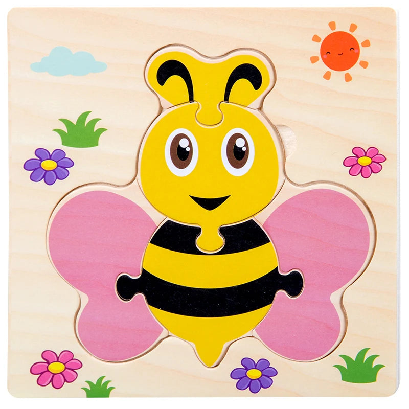 Puzzle 3D en Bois Montessori – Animaux Cartoon | Jouet Éducatif Enfant Dès 2 Ans
