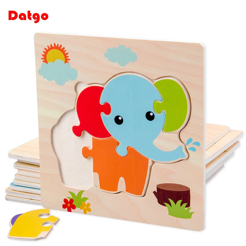 Puzzle 3D en Bois Montessori – Animaux Cartoon | Jouet Éducatif Enfant Dès 2 Ans