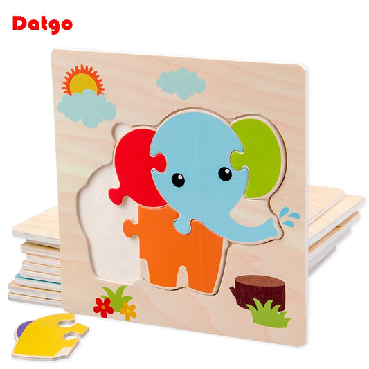 Puzzle 3D en Bois Montessori – Animaux Cartoon | Jouet Éducatif Enfant Dès 2 Ans
