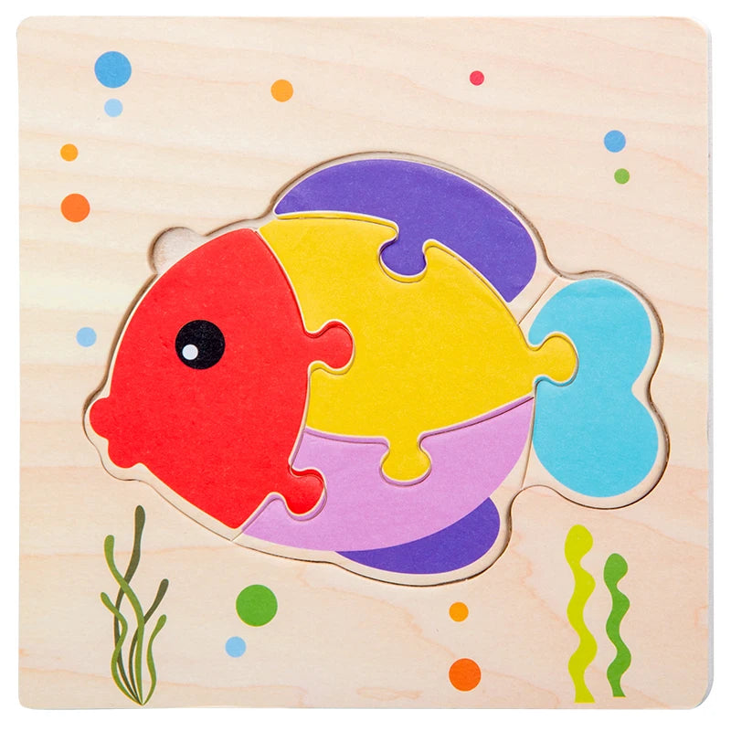 Puzzle 3D en Bois Montessori – Animaux Cartoon | Jouet Éducatif Enfant Dès 2 Ans