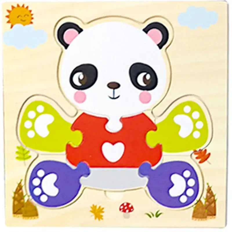 Puzzle 3D en Bois Montessori – Animaux Cartoon | Jouet Éducatif Enfant Dès 2 Ans