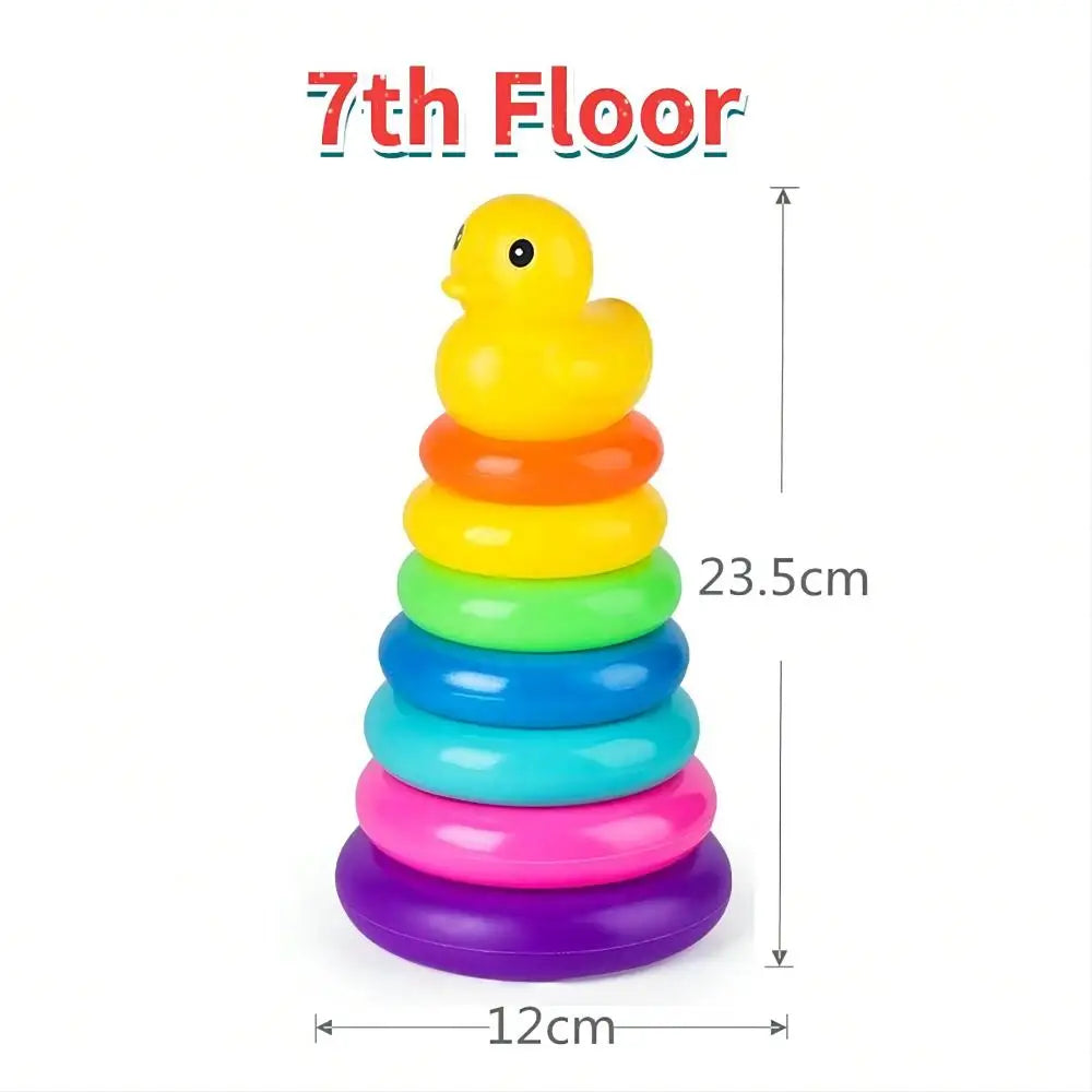 Tour d'Empilage Arc-en-Ciel Montessori – Jouet Éducatif Bébé avec Canard | Anneaux Colorés