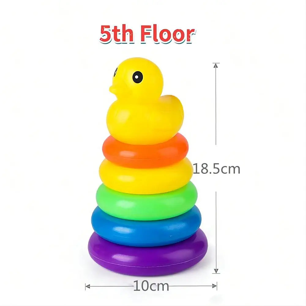 Tour d'Empilage Arc-en-Ciel Montessori – Jouet Éducatif Bébé avec Canard | Anneaux Colorés