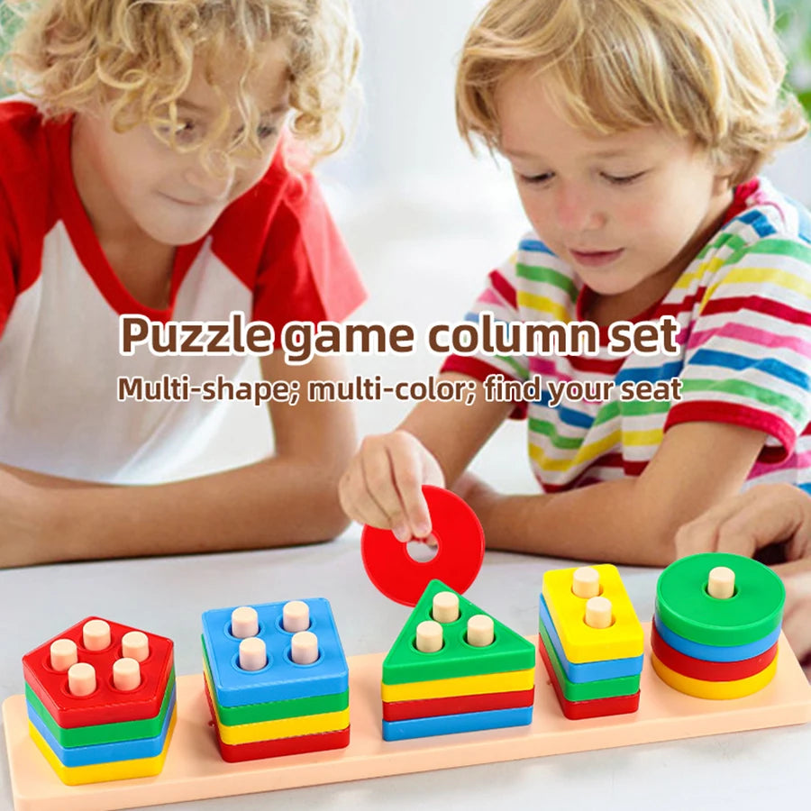 🌈 Jeu Montessori en Bois – Tri de Formes & Couleurs sur Colonnes | Jouet d'Éveil Éducatif Bébé & Enfant (Certifié CE)