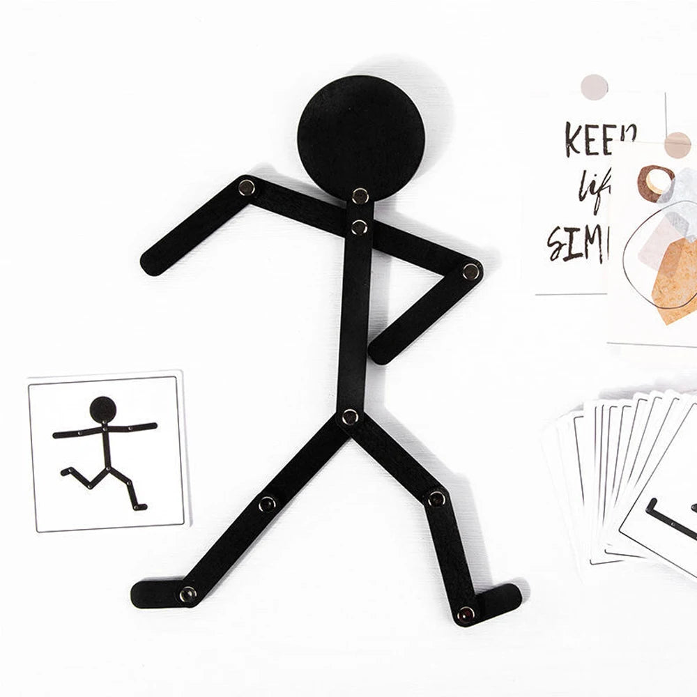 Bonhomme Articulé Montessori + 24 Cartes (48 Poses) – Jeu d'Imitation et de Motricité pour Enfants 3 Ans et + | Cadeau Éducatif