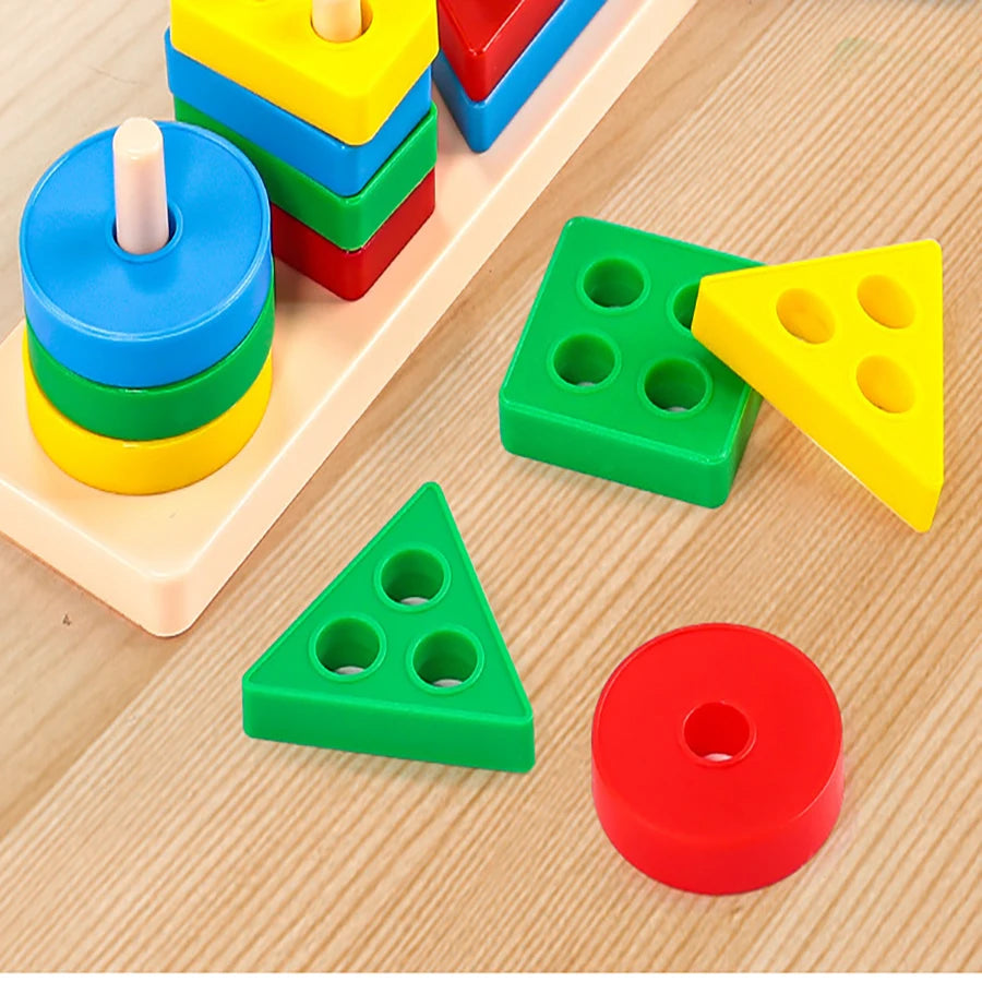 🌈 Jeu Montessori en Bois – Tri de Formes & Couleurs sur Colonnes | Jouet d'Éveil Éducatif Bébé & Enfant (Certifié CE)