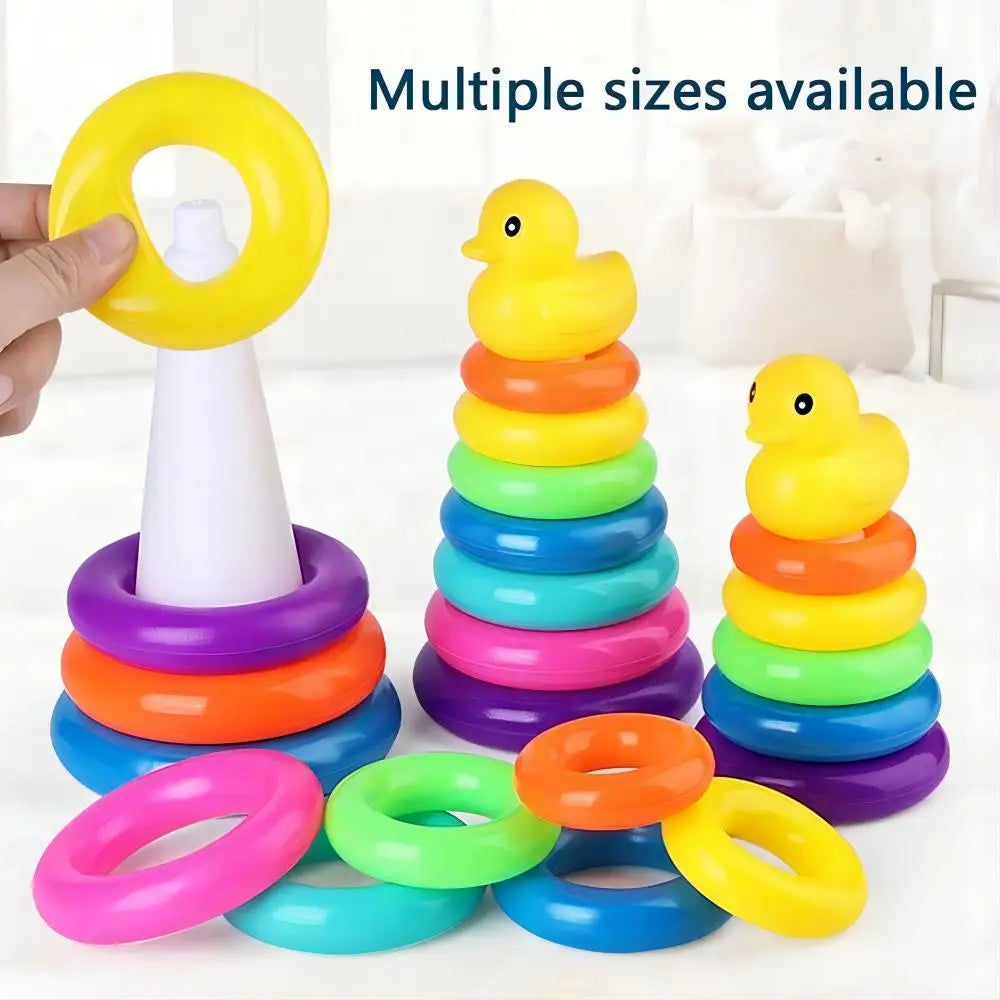 Tour d'Empilage Arc-en-Ciel Montessori – Jouet Éducatif Bébé avec Canard | Anneaux Colorés